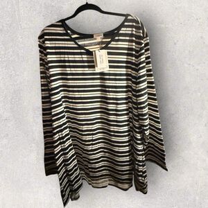 LulaRoe Elizabeth V-neck Long Sleeve 3XL Black And White Stripe Print NWT